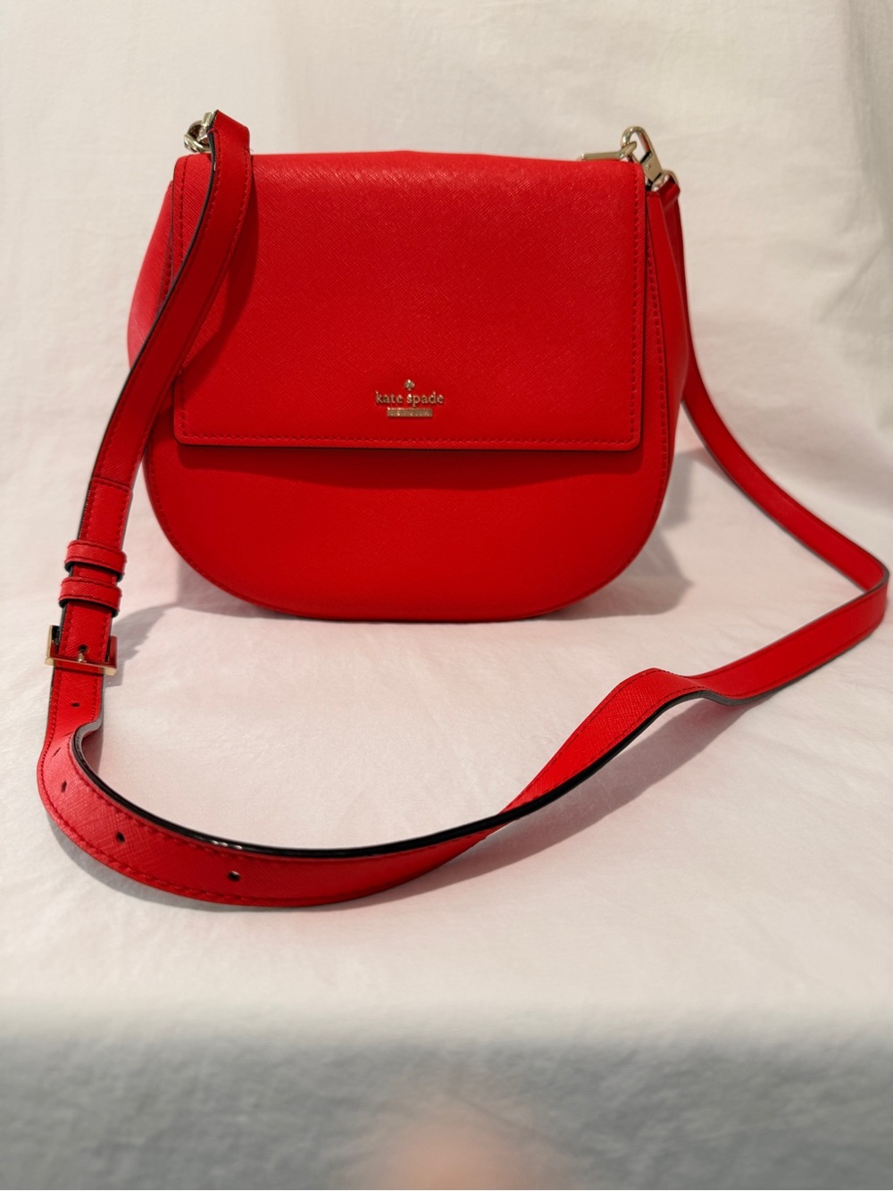 kate spade Bright Red Saffiano Leather Crossbody Saddle Bag